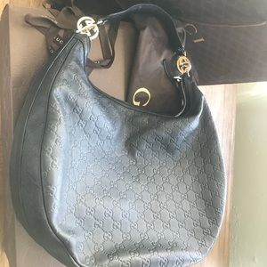 Gucci Black Leather Guccissima Twin Orbs Large Bag